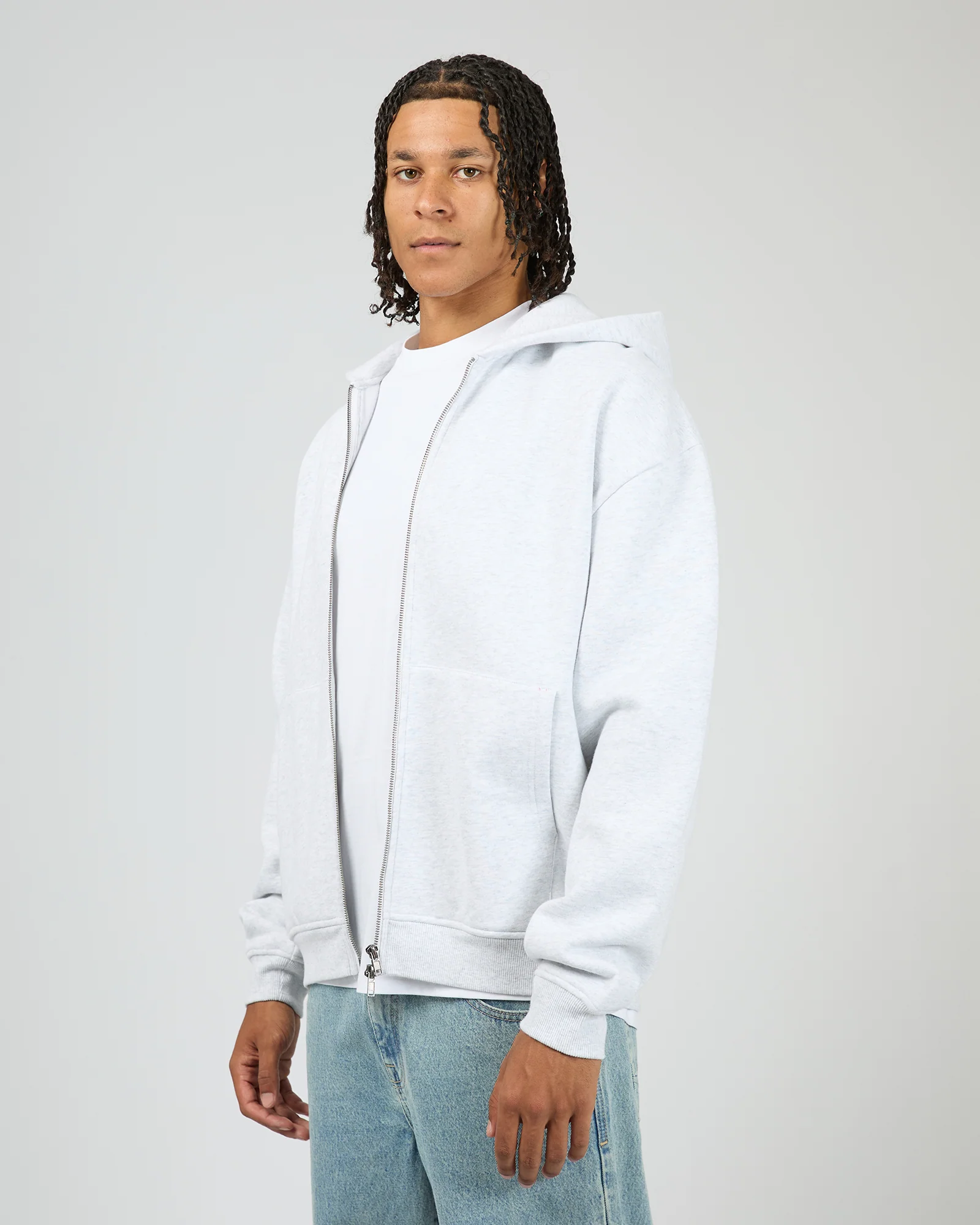 Box Zip Hoodie Grey Marle - Image 4