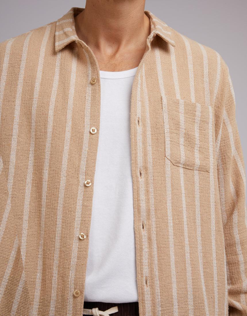 Coen Long Sleeve Shirt Tan Stripe - Image 5