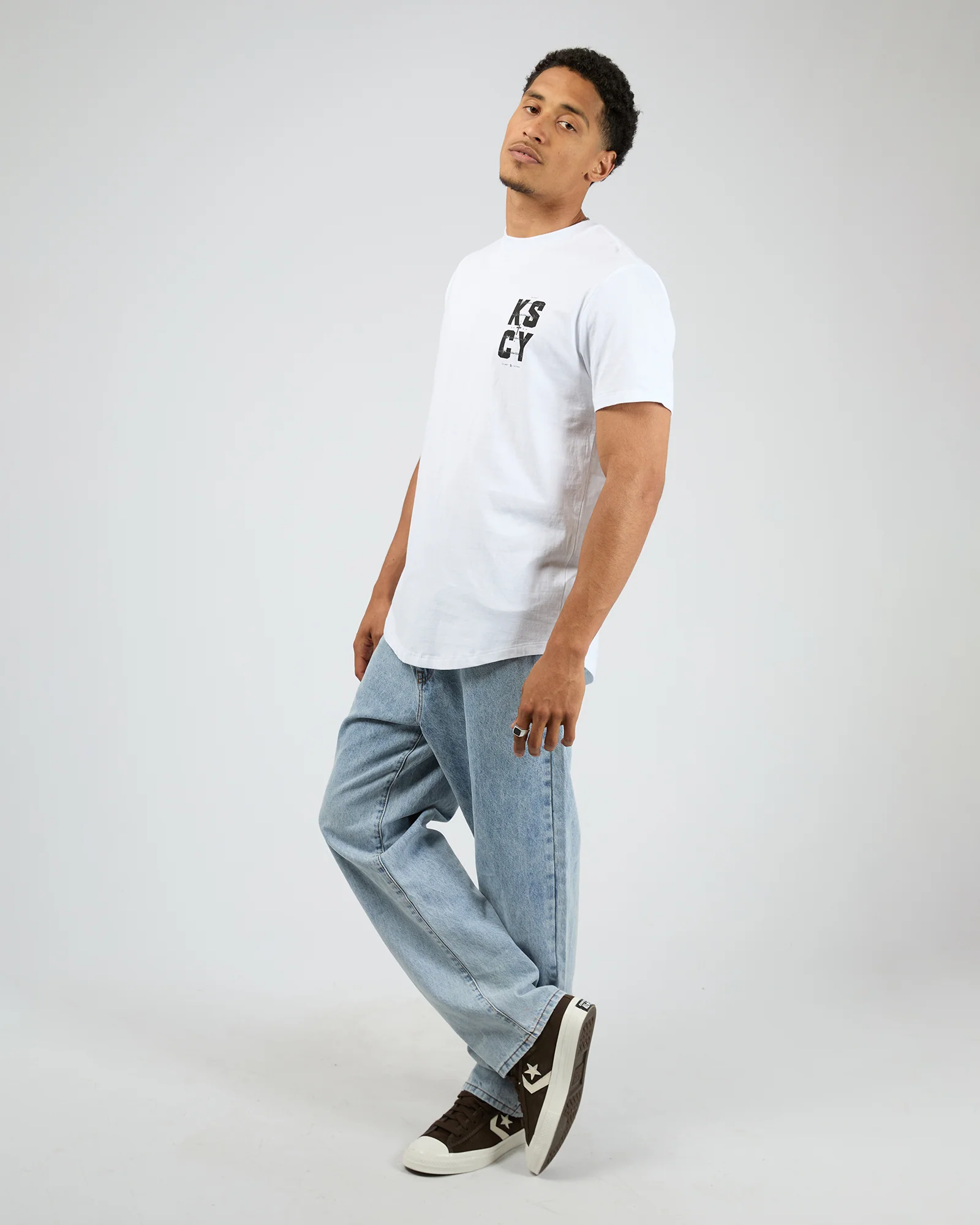 Fenced Dual Curved Tee White - Image 6